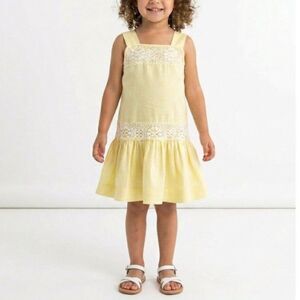 VTG Kate Greenway Little Girls Yellow White Lace Trim Sleeveless Sundress Size 4